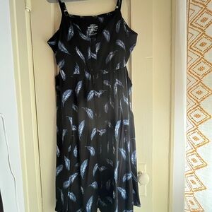 Black and Blue Feather Print Women's Dress